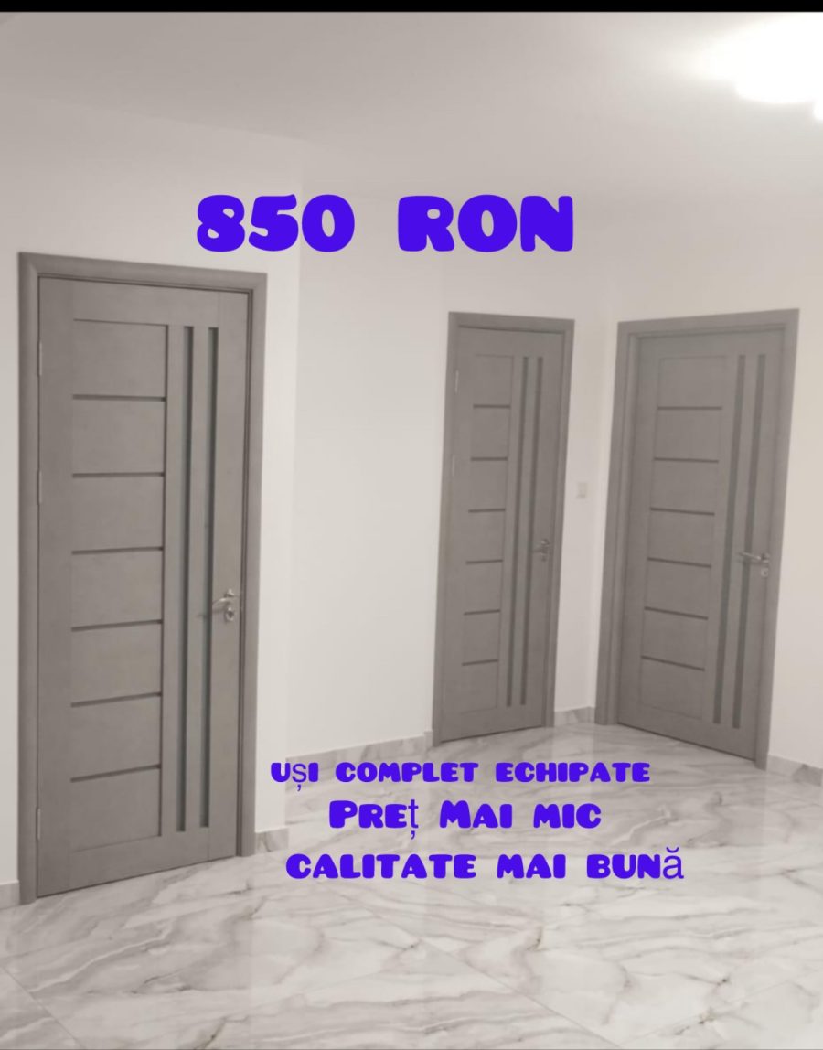 Usa lemn+mdf s1 850LEI, complet echipata.Contine toc extensibil, doua randuri de blanele, feronerie, balamale.